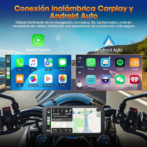 Volam Moto Carplay et Android Auto Navigation GPS Portable sans Fil, écran Tactile étanche IP67 6.25