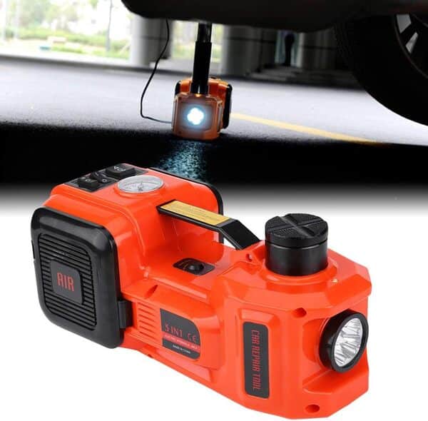 Cric électrique 5 T 12 V DC, Cric Hydraulique pour Garage et Urgences Cric avec Boiter de Transport Outils de Levage avec lumière LED 150-450 mm zone de levage outil de changement de pneu