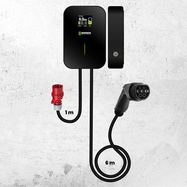 Green Wallbox Station de Recharge pour Voitures électriques EV PHEV/BEV (Câble de Type 2, 11kW (triphasé) | 16A)