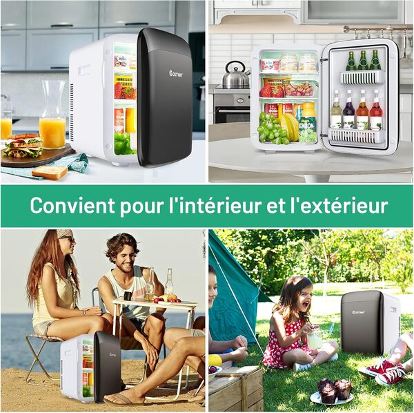 COSTWAY Mini Frigo 15L Réfrigérateur 2 en 1 Fonction de Refroidissement et de Chauffage, Température -3 ℃ ~ 50 ℃, Mini frigo Portable 76 KWh/an pour Maison/Voiture (Noir) [Classe énergétique E]