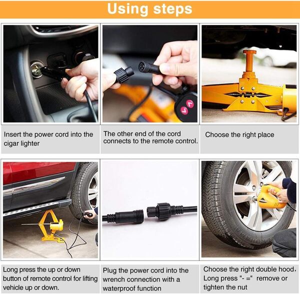 Cric électrique Automobile 3 tonnes 12 V CC for Levage de Voiture SUV, équipement d'urgence avec clé à Chocs