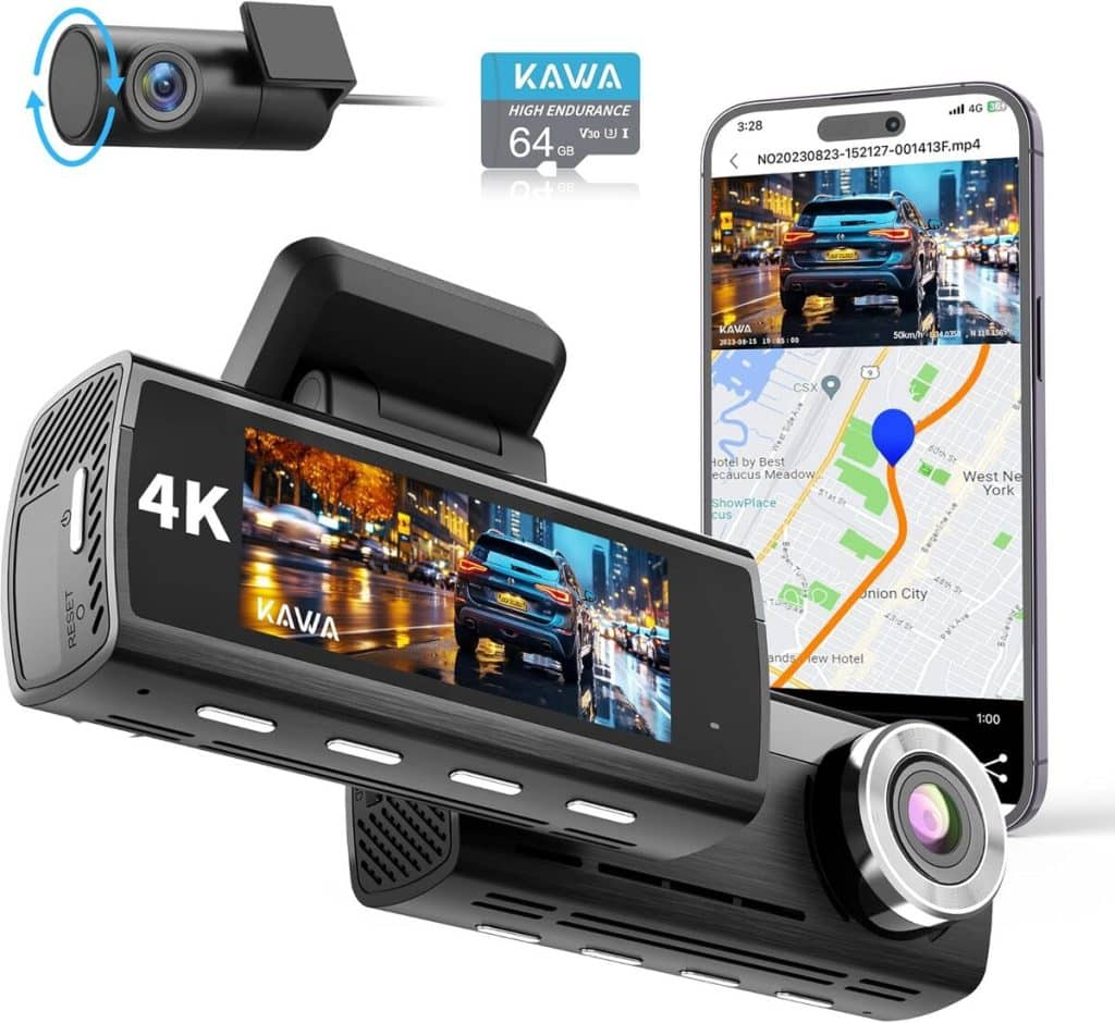 Test de la dashcam Kawa D8 : performance 4K avant-arrière