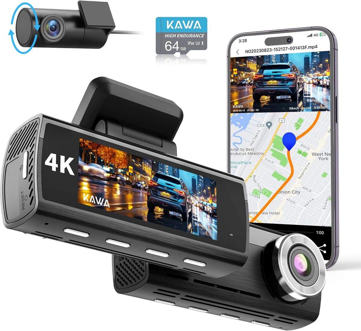 Test de la dashcam Kawa D8 : performance 4K avant-arrière