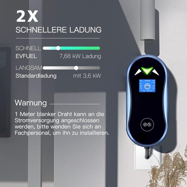 EVFUEL EV borne de Recharge vehicule Electrique Type 2 Monophasé Chargeur Station 7,2kw/240V/32A/1m vers Le boîtier de Distribution (sans Prise de câble)