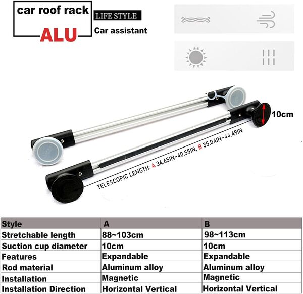 OXBZKMY Barres de Toit transversales Fixes Magné Tiques, Galerie de Toit universelles, Longueur réglable Chargement Magnétique en Aluminium für Geeignet für Metalldächer (2, 88-103cm)
