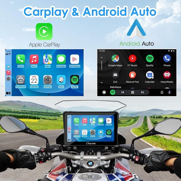 Carpuride W702B Écran GPS Moto Carplay avec Support personnalisé pour Moto BMW, CarPlay sans Fil & Android Auto, Écran Tactile Étanche 7