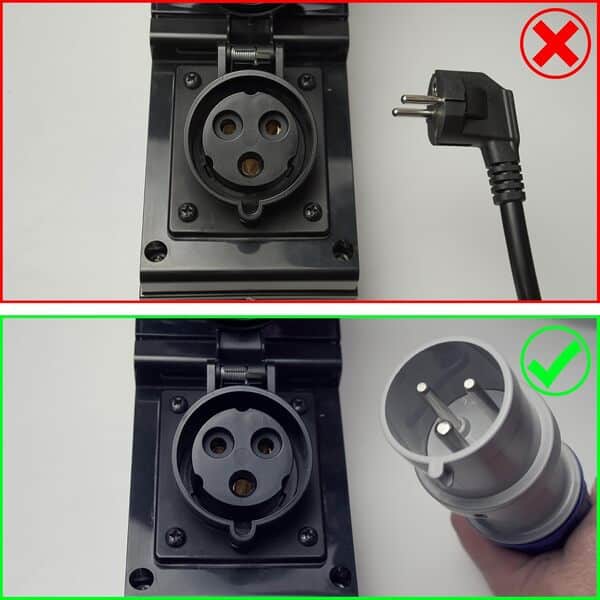 Carré Rouge - Borne de Recharge avec Prise Europe 32A 7KW Complète pour Véhicule Électrique, Protections et Compteur, IP65, Fabrication Française - 28x11x9,5 cm