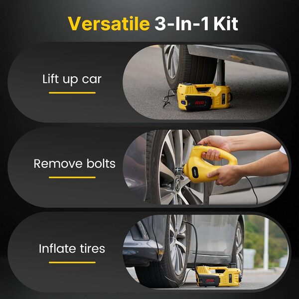 TaskStar Cric Hydraulique 5 tonnes 3 tonnes, 12V Cric électrique Voiture Kit (Portée :15,5-45 cm) avec clé électrique et gonfleur, pour Voiture Pickup Changement de Pneu Garage Réparation
