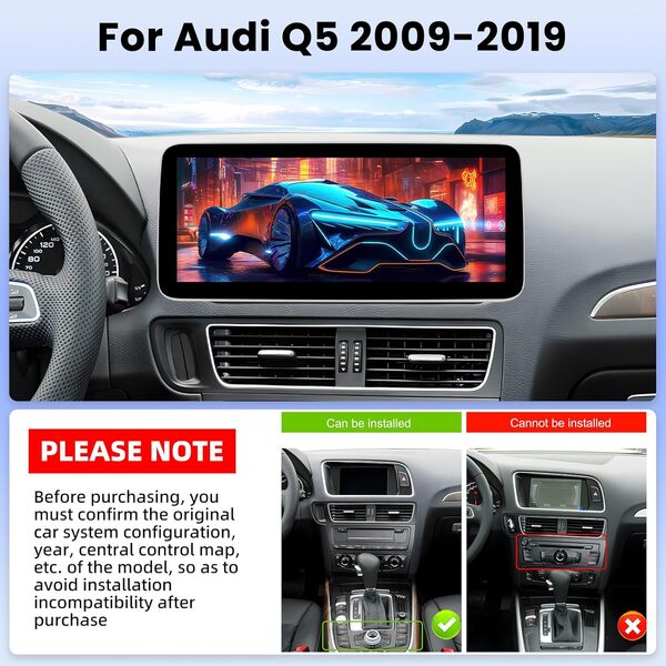 OiLiehu 4+64G/8 Cœurs Android 13 Autoradio pour Audi Q5 2009-2019 avec CarPlay Android Auto sans Fil, 12,3“ Écran Tactile avec GPS WiFi Lien Miroir Bluetooth FM RDS DSP EQ SWC Caméra Arrière