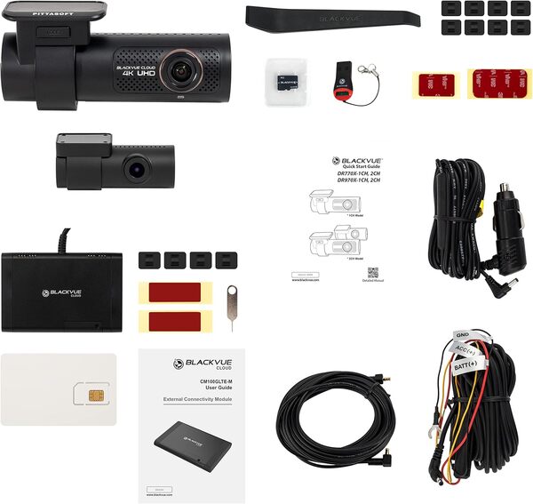 BlackVue DR970X-2CH 64 Go + CM100GLTE | 4K/Full HD Dual-Channel Cloud Dashcam avec module LTE