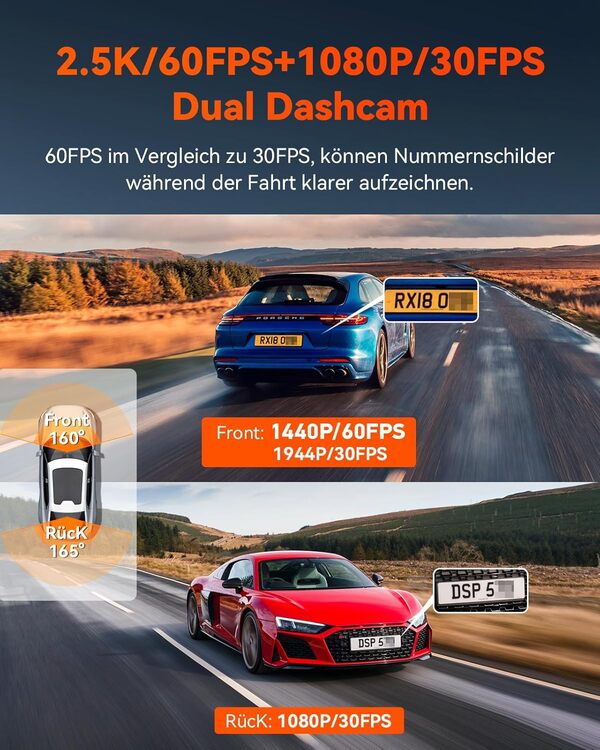 VANTRUE S1 Pro 2.7K+1080P HDR Dashcam Voiture Avant Arriere, STARVIS 2, 5GHz WiFi GPS Caméra Embarquée Infrarouge, Support LTE, Contrôle Vocal en Français, 24h. Mode Parking Tampon, Max 512Go