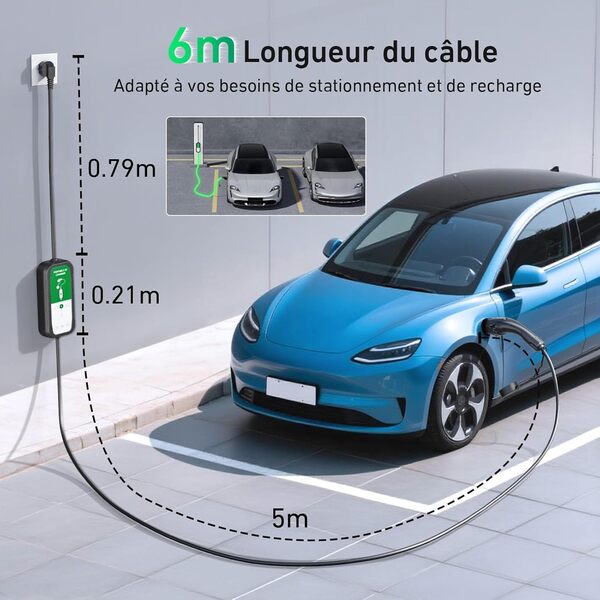 EVJUICION Chargeur Voiture Electrique 3,68kW[ 8-16A, 6M] Portabilité Chargeur Type 2 vec Voyant LED, Domestique Cable Recharge Voiture Electrique Rapide vec Sac, Compatible avec EV/PHEV, IEC 62196-2
