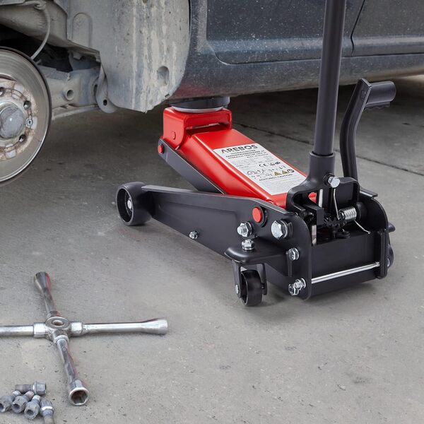 Arebos 3T Cric hydraulique de manœuvre avec pédale intégrée | Hauteur d'encastrement 130-508 mm | 2 Supports en Caoutchouc | Jack roulettes 360° | Béquille Voiture