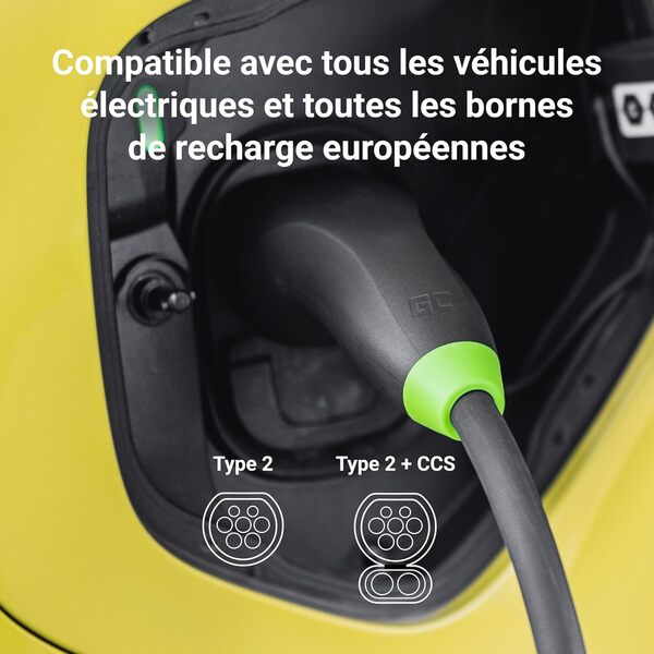 Green Cell GC Snap Type 2 Cable de Recharge 11kW 7m 16A pour EV Voiture Électrique Type 2 de Type 2 3-Phases TÜV Compatible avec Model Y 3 S X, e-208, 500e, 600e, Megane E-Tech, ZOE, ID.3, ID.4, EV6