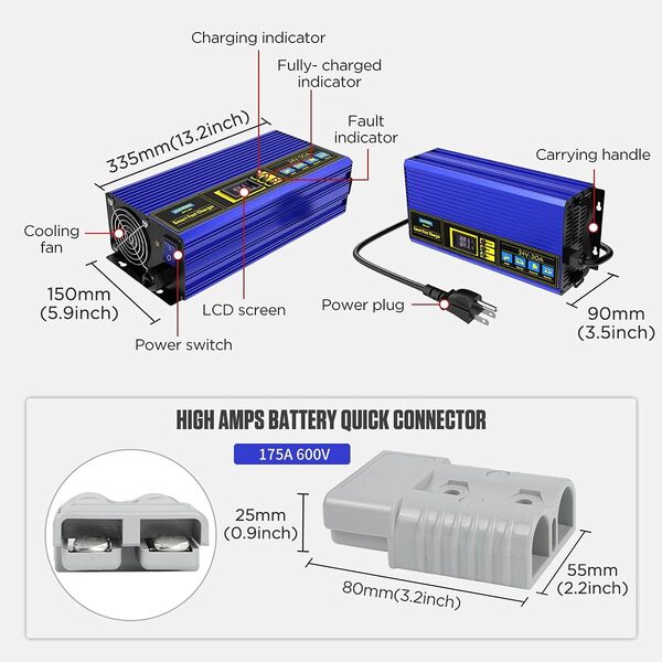 Chargeur de batterie de voiture, chargeur intelligent entièrement automatique 24V 30A, analyseur de testeur de batterie de voiture de chariot élévateur de Club de chariot de golf