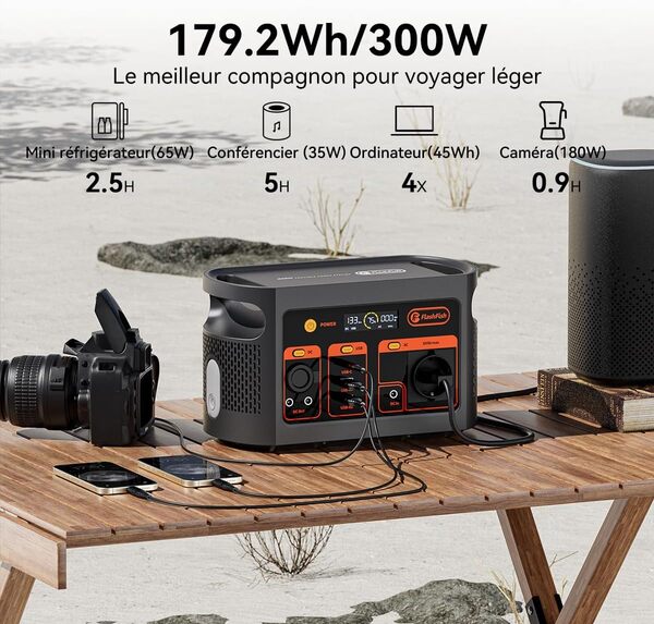 FlashFish Generateur Electrique Portable 300W avec 179,2Wh Batterie LiFePO4, Charge Rapide de 0 à 80% en 1H, EU Prise 220-240V, EPS, Station Électrique Portable pour Camping, RV, Voyages, Urgence