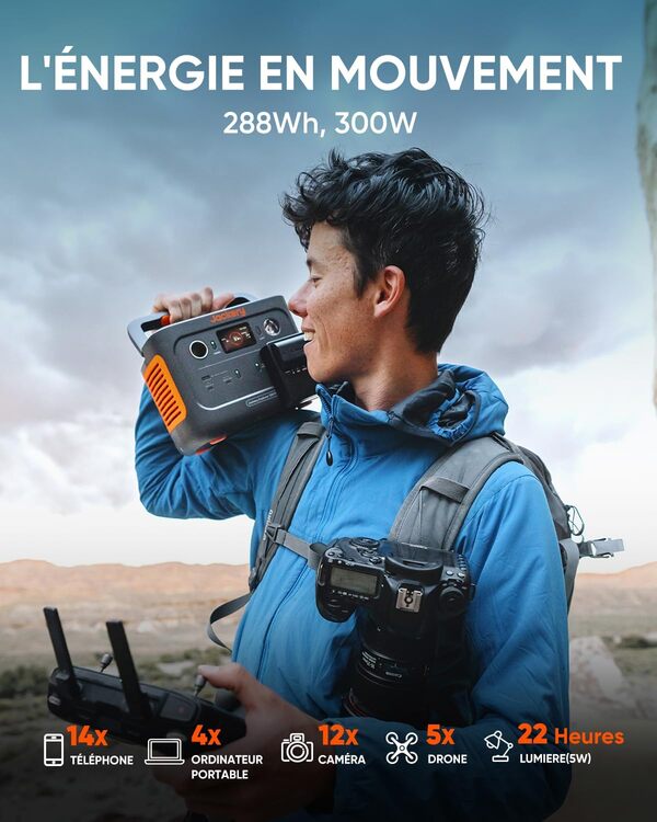 Jackery Station Électrique Portable Explorer 300 Plus, 288Wh/300W Capacité avec Batterie LiFePO4 Durable, 3.75KG Léger Facile à Porter, Générateur Électrique Solaire pour Camping, Voyage, Urgence