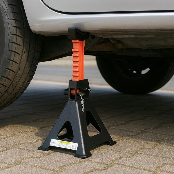 Melko 6000 kg - Avec goupille de sécurité et 2 patins en caoutchouc - Cric de voiture - Charge maximale : 6 T - En fonte - 9 niveaux - Hauteur réglable : 28 à 42,5 cm - 4 pièces x 6 tonnes