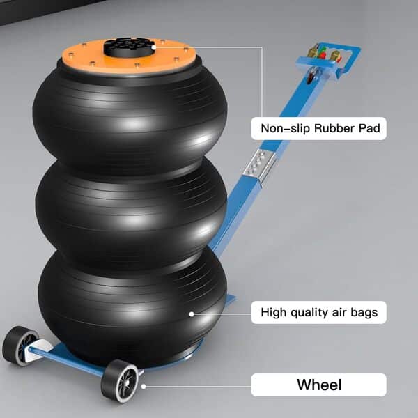 LARBANKE Cric pneumatique à triple sac de 5 tonnes/5 tonnes/5 tonnes, levage rapide en 3 s jusqu'à 15,9 cm à 49,75 cm, cric pneumatique avec longues mains réglables, pour voitures, camions, réparation