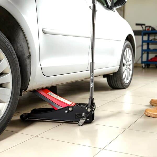 Arebos Cric hydraulique 3 t avec Une Hauteur de Levage de 85 à 500 mm, avec 3 Patins en Caoutchouc et Tige de Levier | Grande Bride de Fixation
