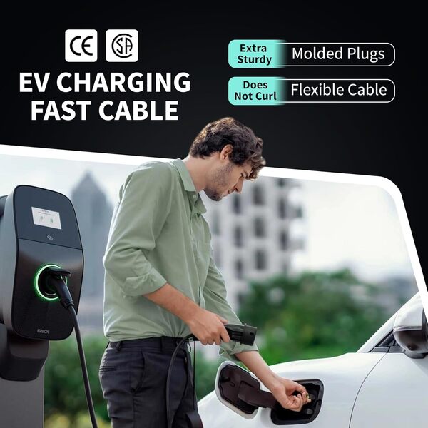 Loady dé Cable Recharge Voiture Electrique 22kW [15m, Triphasé, 32A] Cable Type 2 - Compatible avec e-208, Spring, 500e, Model 3, Megane EV, Zoe et Autres EV et PHEV, Noir