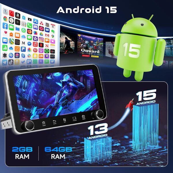 [2G+64G] Android Autoradio 1 Din avec sans Fil Carplay Android Auto, Hodozzy Rotatif Ecran Tactile de 10,36 Pouces Autoradio avec GPS, Bluetooth, Wi-FI, Radio FM/RDS, Ecran Partagé, EQ, USB et Caméra