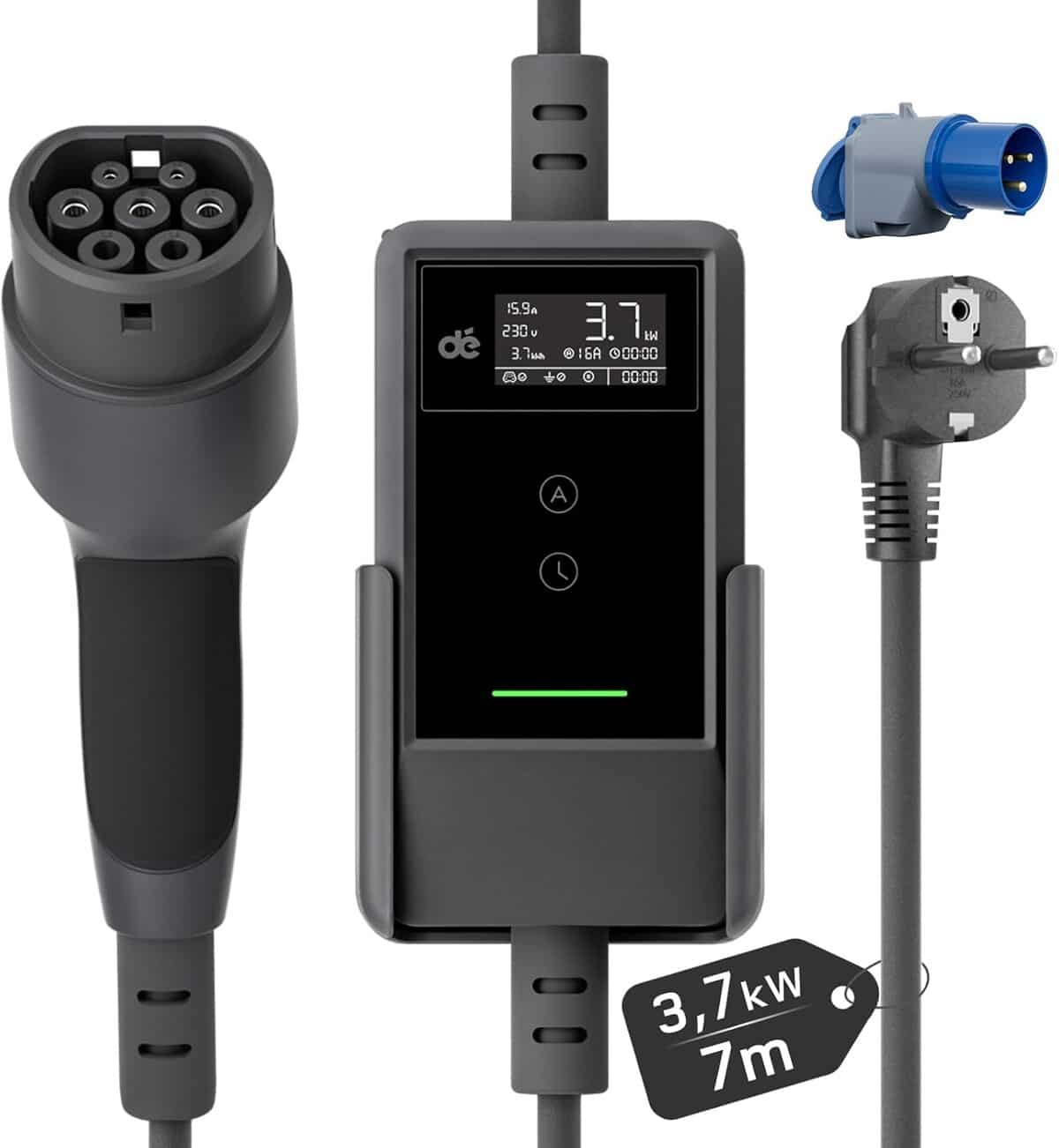 Test : chargeur voiture électrique 3, 7kW avec écran LCD et support mural