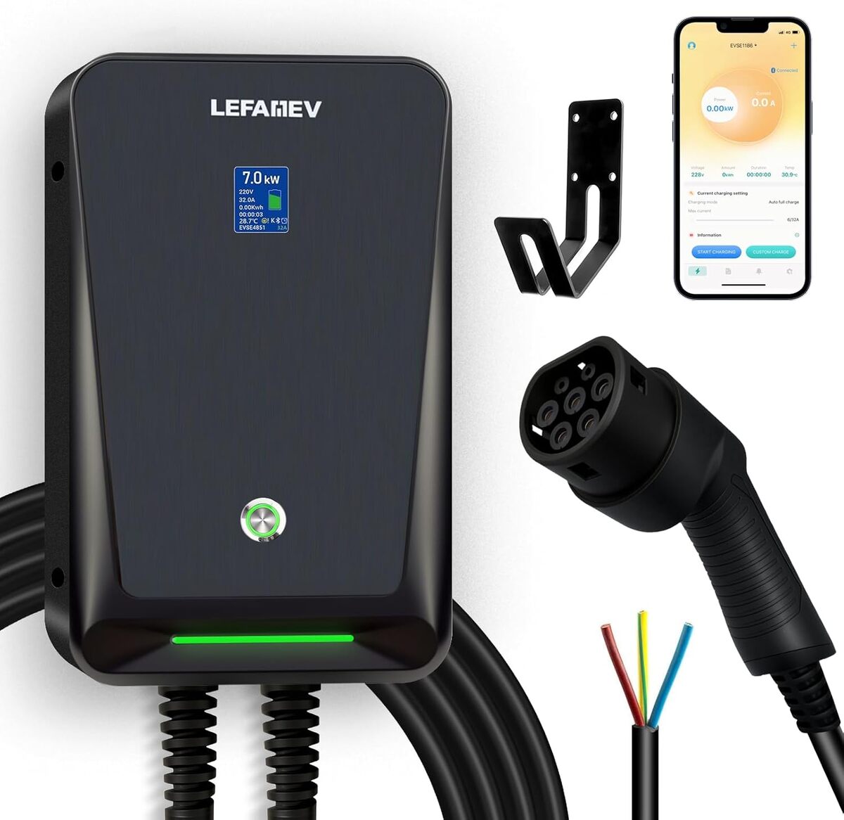 Test de la borne de recharge 7kW type 2 avec écran numérique et connectivité Bluetooth/WiFi