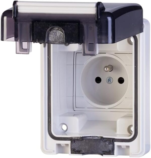 Prise de Courant pour Voiture Électrique, Système de Charge avec Compteur de Courant Numérique LCD, Interrupteur FI/Disjoncteur IP66 (Coffret et Prise Gris IP66)