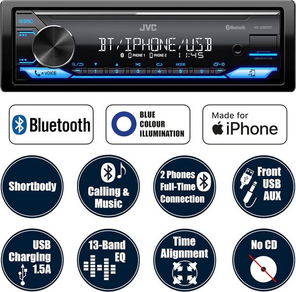JVC KD-X382BT Autoradio Bluetooth iPhone Music, USB/AUX
