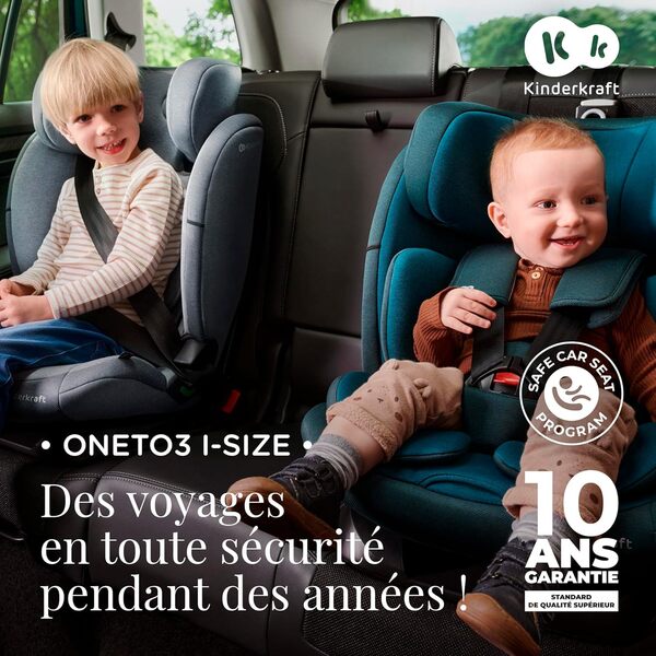 Kinderkraft ONETO3 I-Size 76 et 150 cm, Siège auto bébé Groupe 1/2/3 de 9 à 36 kg, 15 mois à 12 ans, Installation ISOFIX facile, Fonction reclining, Régler l'appui-tête sur 18 niveaux, Gris
