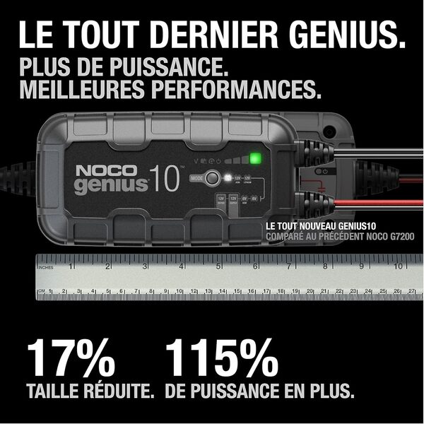 NOCO GENIUS10: Chargeur de Batterie Intelligent 10A 6V/12V – Maintien Automatique, Charge Lente & Désulfateur – Protection Surcharge & Compensation Température – pour Batteries Plomb & Lithium