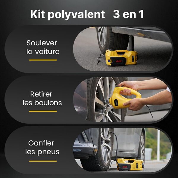 Cric Hydraulique 5 tonnes 3 tonnes, 12V Cric électrique Voiture Kit (Portée :15,5-45 cm) avec clé électrique et gonfleur, pour Voiture Pickup Changement de Pneu Garage Réparation