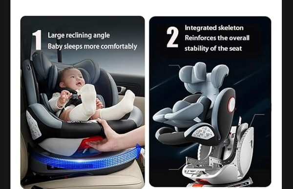 Nine point nine Rotatif à 360° Siege Auto Bebe, Hauteur et Inclinaison Réglables Sièges Auto, Anti-collision Siegeauto Isofix, Facile à Nettoyer Siègeauto (Grey without Foot Rest Frame)