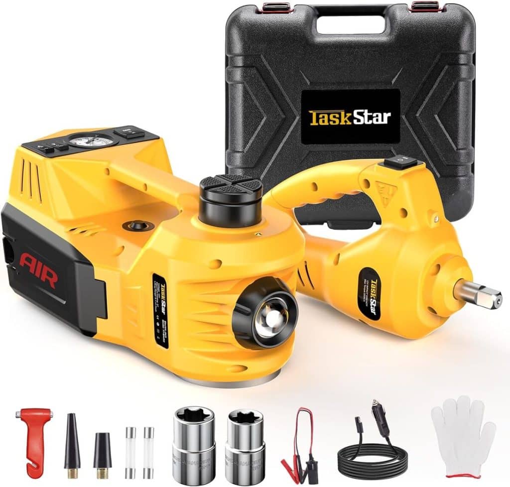 Test : cric électrique TaskStar 12V avec gonfleur et clé