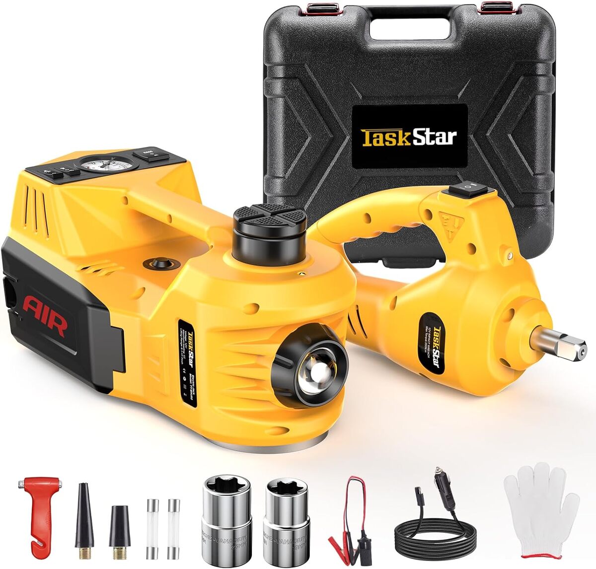 Test : cric électrique TaskStar 12V avec gonfleur et clé