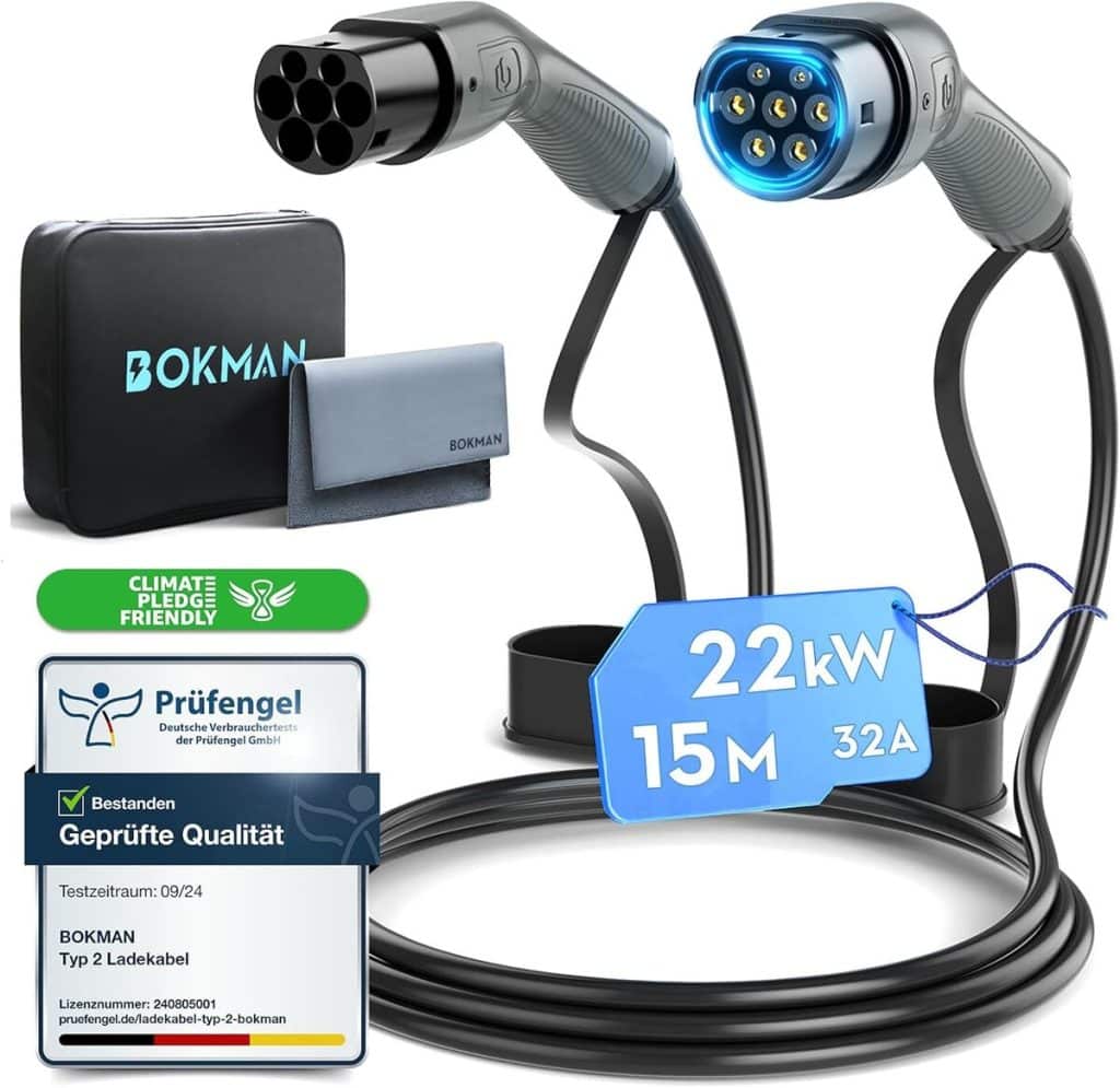 Test du câble recharge bokman : performance type 2 rapide 22kW