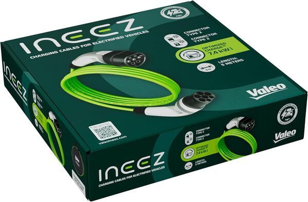 Valeo Ineez - 652103 - Câble de Charge pour véhicules électriques ou Hybrides Rechargeables avec Sac de Transport - Type 2 vers Type 2-7,4 KW - 5 mètres