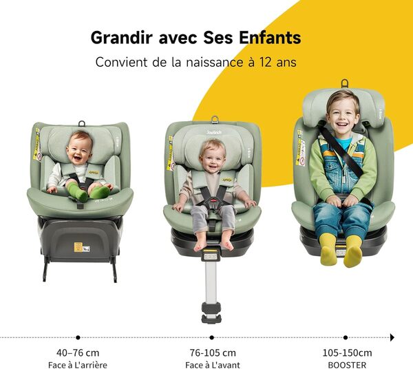 Jovikids Siège Auto Pivotant 360 ISOFIX ECE R129 pour bébé 40cm - 150cm Protections latérales,Vert