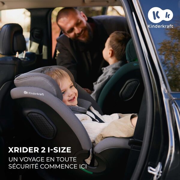 Kinderkraft XRIDER2 I-SIZE 40-125 cm, Siège auto bébé 0 à 25 kg évolutif, 0-7 ans, Isofix 360° pivotant, FWF, RWF, Protections latérales, Harnais Internes à 5 Points, Gris