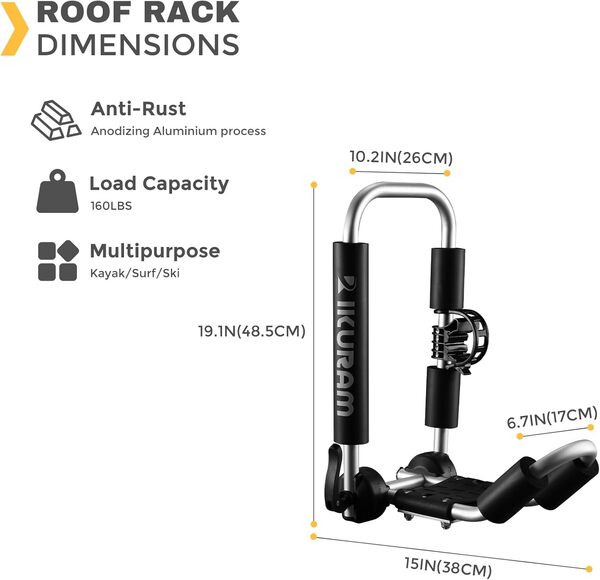 Hogdseirs IKURAM R - Porte-Bagages de Toit 3 en 1 pour Kayak, Surf, Ski, Kayak, Planche de Surf et Ski - Pliable - pour SUV, Voiture et Camion