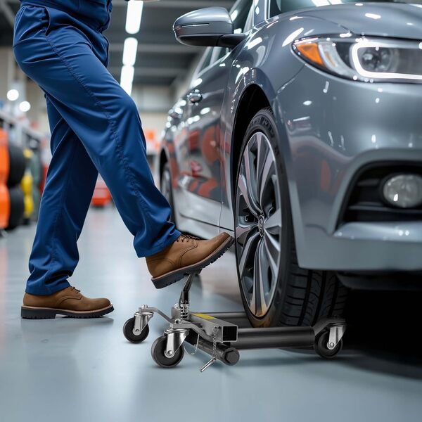 Wiltec Jeu Chariot de déplacement 2x Cric Go Jack Hydraulique 680kg par Cric Largeur de pneu 30 cm Taille 620 x 540 x 330 mm Noir argenté Goupille Sécurité Lève voiture Atelier Garage