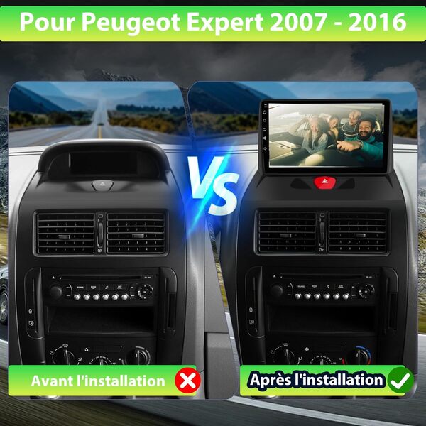 Hexinex Autoradio Android 13 pour Peugeot Expert (2007-2016) [6Go+128Go] avec 4G Carplay Android Auto 9 Pouces Écran GPS Bluetooth WiFi USB DSP Commande au Volant