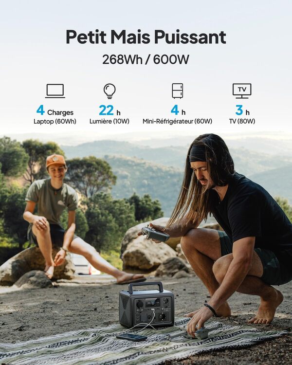 BLUETTI EB3A Station Électrique Portable, Recharge de 0-80% en 30 Min, 268Wh LiFePO4 Batterie de Secours, 1 Sortie CA 600W (1200W Pic), Le Produit n'a Pas été Utilisé (Reconditionné - Excellent)