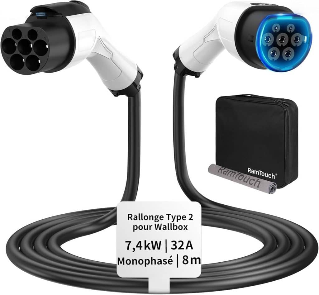 Test du câble de rallonge Type 2 RamTouch : 32 A, 7, 4 kW, 8 m pour VE et PHEV