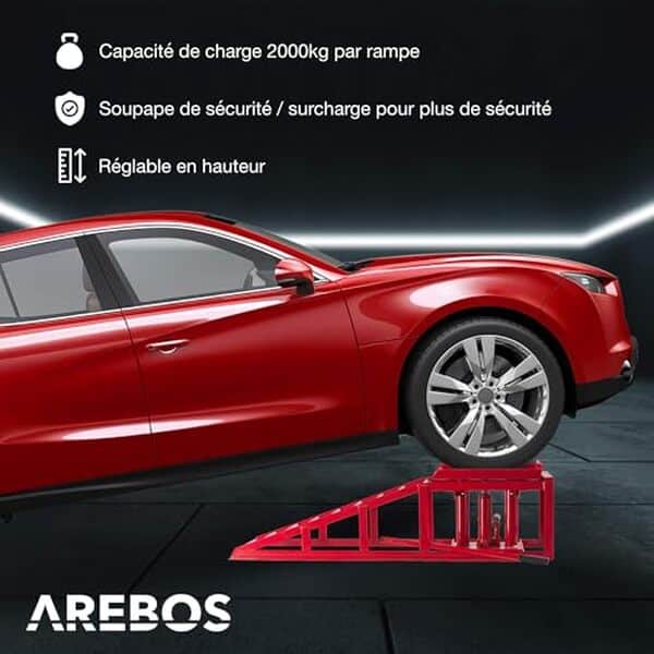 Découvrez notre test complet des rampes de levage Arebos 2T : caractéristiques, avantages et avis sur ce modèle rouge réglable pour soulever vos véhicules en toute sécurité.