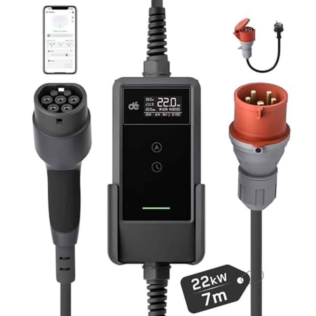 Test du chargeur triphasé pour voiture électrique 22 kW Cable 7 m