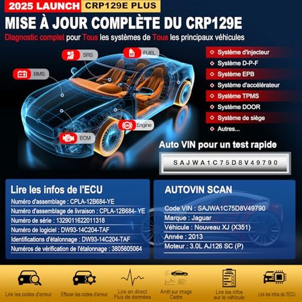 Découvrez l'efficacité remarquable de la valise diagnostic auto Launch Crp129E Plus avec mises à jour gratuites. Simplifiez le diagnostic multimarque de vos véhicules  !