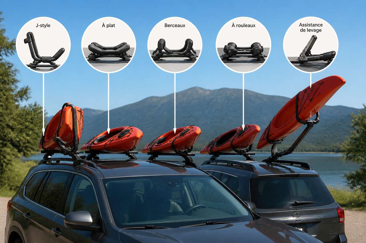 Choisir le porte-kayak: en j, à plat, berceaux, rouleaux ou assistance au levage Choisir le porte-kayak: en j, à plat, berceaux, rouleaux ou assistance au levage