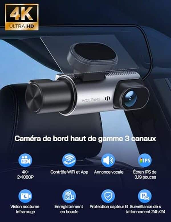 Découvrez notre test complet de la dashcam Wolfang 4K avec enregistrement 3 canaux et mode parking. Analyse détaillée de la qualité vidéo, des fonctionnalités et des performances.